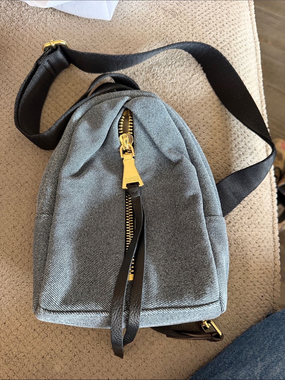 Aimee Kestenberg Gray Sling Belt Bag with Gold Hardware